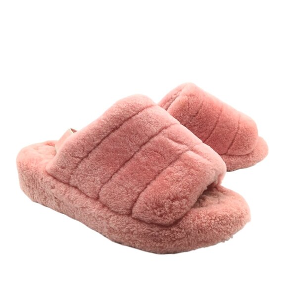 UGG Fluff Yeah Slide Slippers Womens 9 Pink Shearling Fur Comfy Strap Sandals - Picture 3 of 5